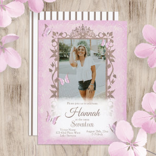 Convites Rosa claro Marrom Borboletas Festa de aniversário