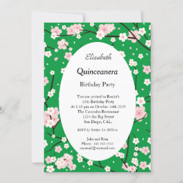 Convites Rosa claro Quinceanera Flores floridas Verde
