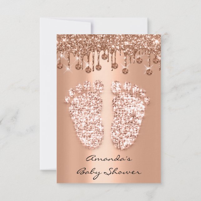 Convites Rosa Cobre Bebê Garota Chá Pés (Verso)