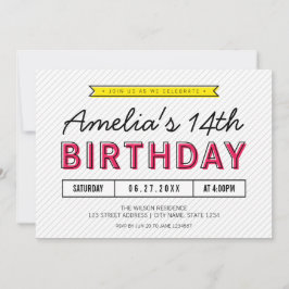 Convites Rosa Colorida e Amarelo Qualquer Aniversário Moder