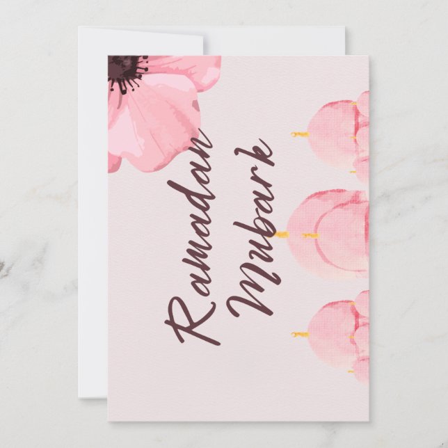 Convites Rosa com a flor Ramadã mubark (Frente)