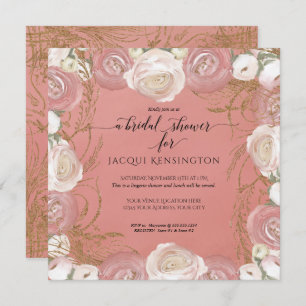 Convites Rosa com brilho Dourado Elegante Pintado