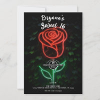 Rosa com Folhas de Hera com Luz de Neon Vermelha S