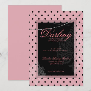 Convites Rosa com pontos pretos café da manhã brunch