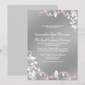 Convites Rosa|Convite para Casamento Prateado