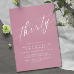 Convites Rosa cor-de-rosa brilhante Elegante Meninas aniver<br><div class="desc">Convites bonito de aniversário de 30 anos com um design mínimo moderno. Tipo de letra num fundo rosa feminino.</div>