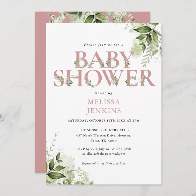 Convites Rosa cor-de-rosa,, cinza, Chá de fraldas (Frente/Verso)