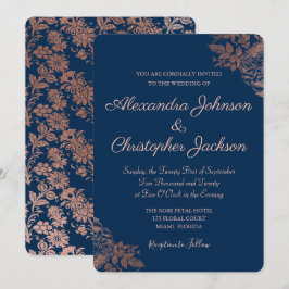 Convites Rosa, cor-de-rosa Dourada e Rosas azuis Marinhos C