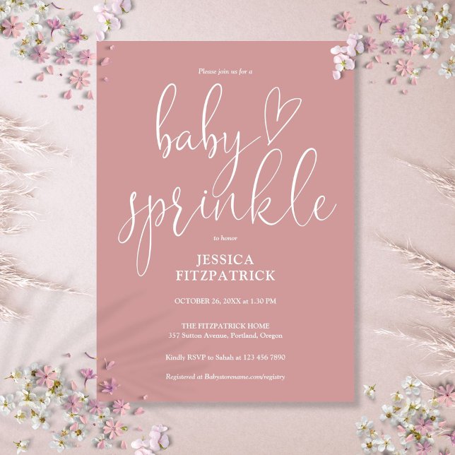 Convites Rosa cor-de-rosa Elegante Chá pulverizador (Elegant Dusty Rose Pink Baby Sprinkle Shower Invitation)