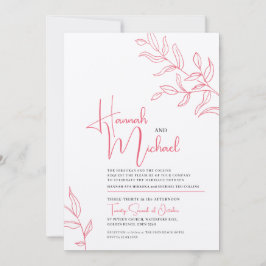 Convites Rosa cor-de-rosa, galho branco das folhas, esboço