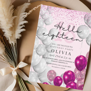 Convites Rosa cor-de-rosa moderno 18.º Balões de Leitura de