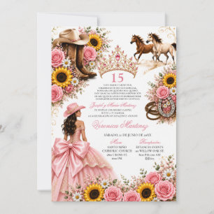 Convites Rosa Corada Girassol Rosa Vaquera Quinceañera 