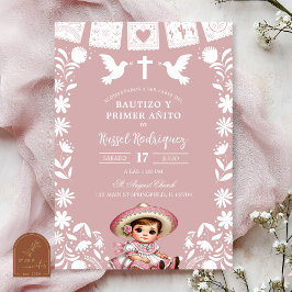 Convites Rosa Corado Cielito Lindo Batizado e Primeiro Aniv