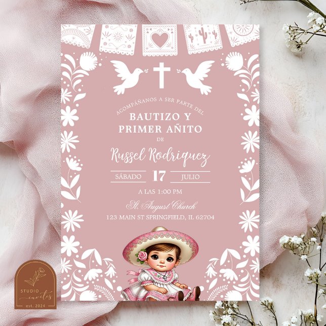 Convites Rosa Corado Cielito Lindo Batizado e Primeiro Aniv (Criador carregado)