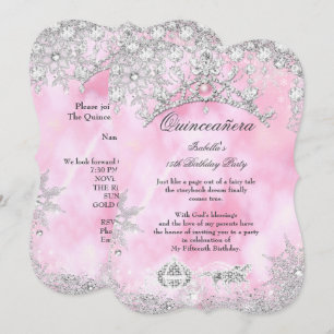Convites Rosa corado de Quinceanera 15º Inverno Mágico