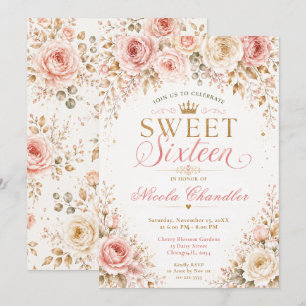 Convites Rosa Corado e Champagne Sweet Sixteen