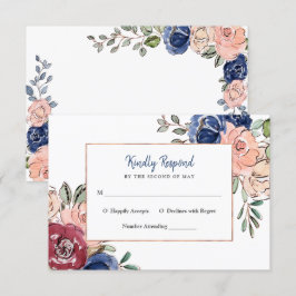 Convites Rosa Corado e Floral Geométrico Naval | Casamento