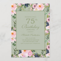Rosa Corado Floral Verde Menta Aniversário de 75 a