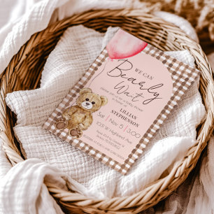 Convites Rosa Corado Urso Baby Shower Menina