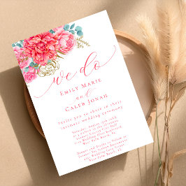 Convites Rosa Coral Dourado Floral Íntimo Casamento no Trib