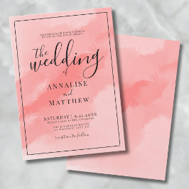 Convites Rosa Coral Simples Elegante Aquarela Casamento