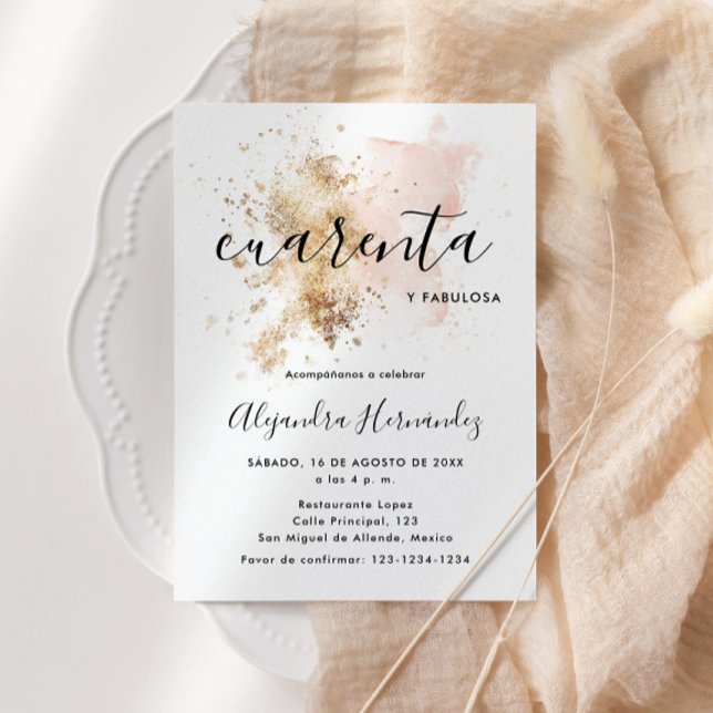 Convites Rosa Cuarenta y Fabulosa Cumpleaños (Criador carregado)