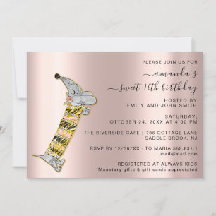 Convites Rosa Cute Dog Sweet 16th Festa de aniversário 