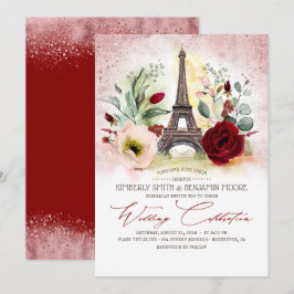 Convites Rosa da Torre Eiffel de Paris Dourada e Casamento