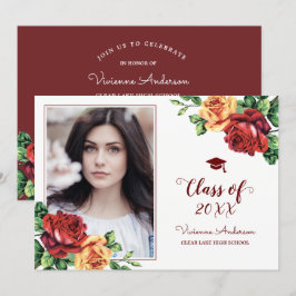 Convites Rosa da Vintage Burgundy Red Graduation Formando