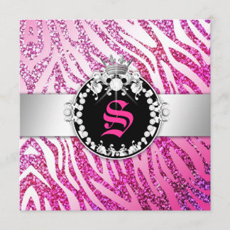 Convites Rosa da zebra da rainha do brilho 311 & roxo