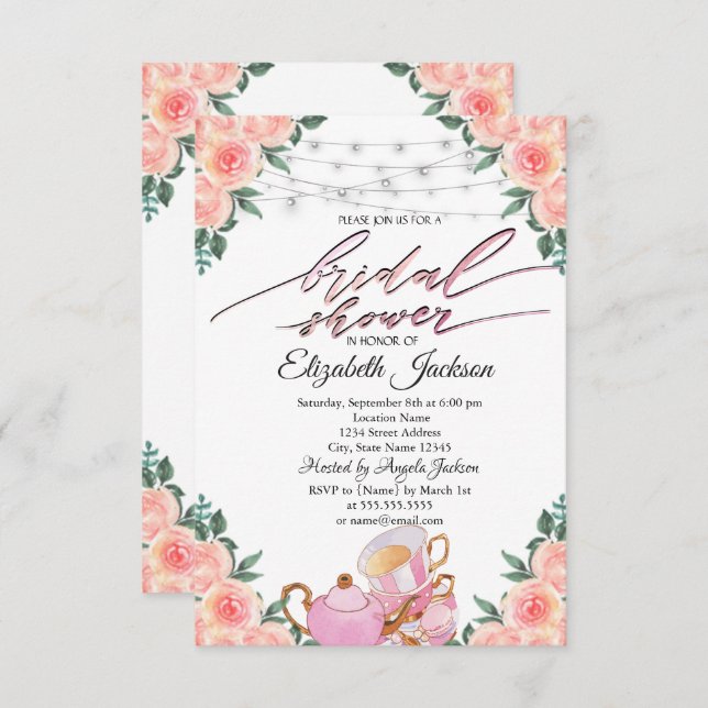 Convites Rosa das luzes das linhas do chalé Macaron (Frente/Verso)