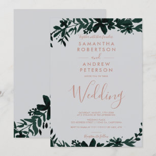 Convites Rosa datipografia verde cinza Floral casamento