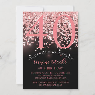 Convites Rosa de aniversário - aniversário de 40 anos de