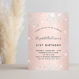Convites Rosa de aniversário luxo brilhante prateado