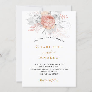 Convites Rosa de casado prata elegante floral
