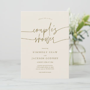 Convites Rosa de Casal Minimalista Script Creme