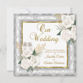 Convites Rosa de Casamento Champagne Dourada Silver Damask