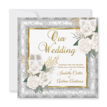 Rosa de Casamento Champanhe Dourado Prata Damask