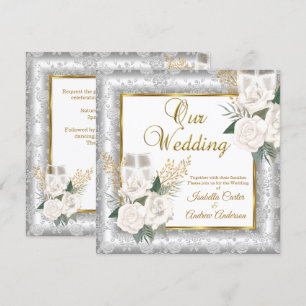 Convites Rosa de Casamento Champanhe Dourado Prata Damask