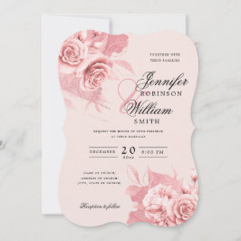 Convites Rosa de Casamento Elegante Floral & Foil Blush