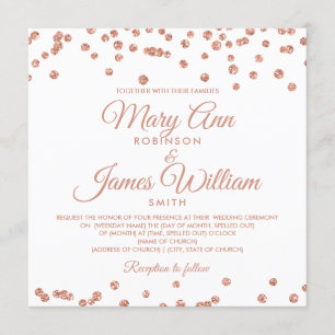 Convites Rosa de Casamento Elegante, Glitter Confetti White