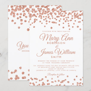 Convites Rosa de Casamento Elegante, Glitter Confetti White