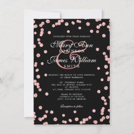 Convites Rosa de Casamento Elegante - Glitter Dourado Confe