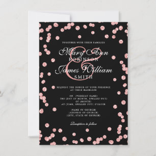 Convites Rosa de Casamento Elegante - Glitter Dourado Confe