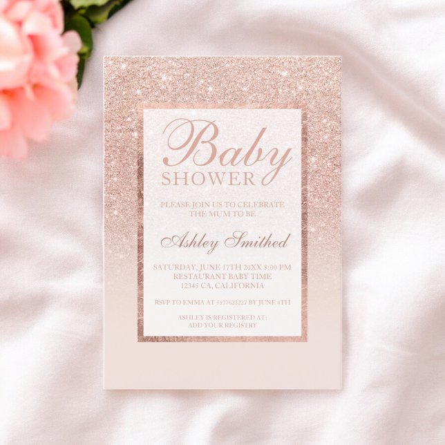 Convites Rosa de,,, Chá de fraldas chic elegante (Faux rose gold glitter elegant chic Baby shower Invitation)