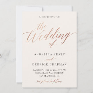 Convites Rosa de Champanhe Dourado Casamento De Caligrafia 