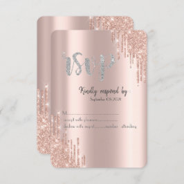 Convites Rosa de chip Glitter Dourado Drives Silver RSVP
