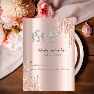 Convites Rosa de chip Glitter Dourado Drives Silver RSVP