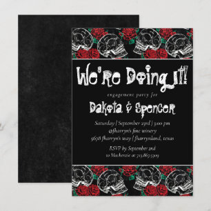 Convites Rosa de crânio   Chá de panela Funky Chalkboard 