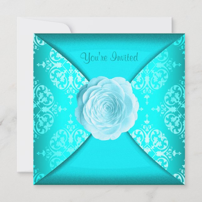 Convites Rosa de Damasco Azul Turquesa para Todas as Ocasiõ (Frente)